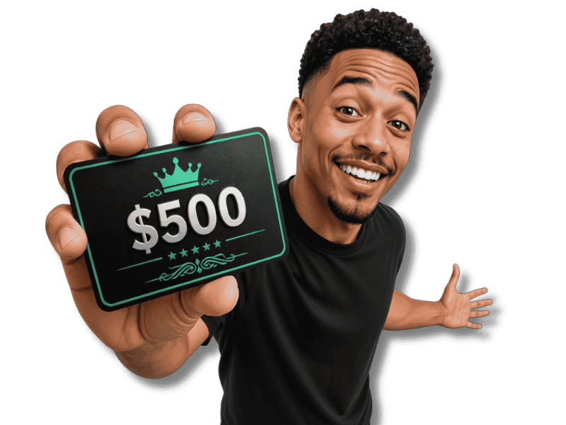 Credit Banc member holding a $500 “I Know Someone” Club gift card